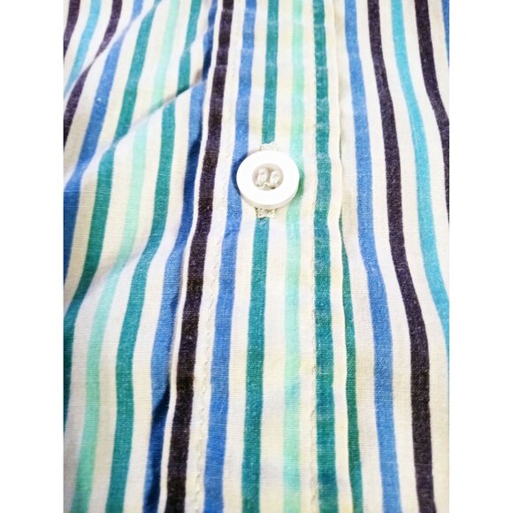 Button-Up Shirt Roamans Womens Green Blue Striped Size Large RN88842 Long Sleeve - Picture 12 of 13